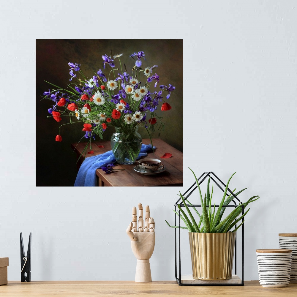 A bohemian room featuring Still Life With Meadow Flowers