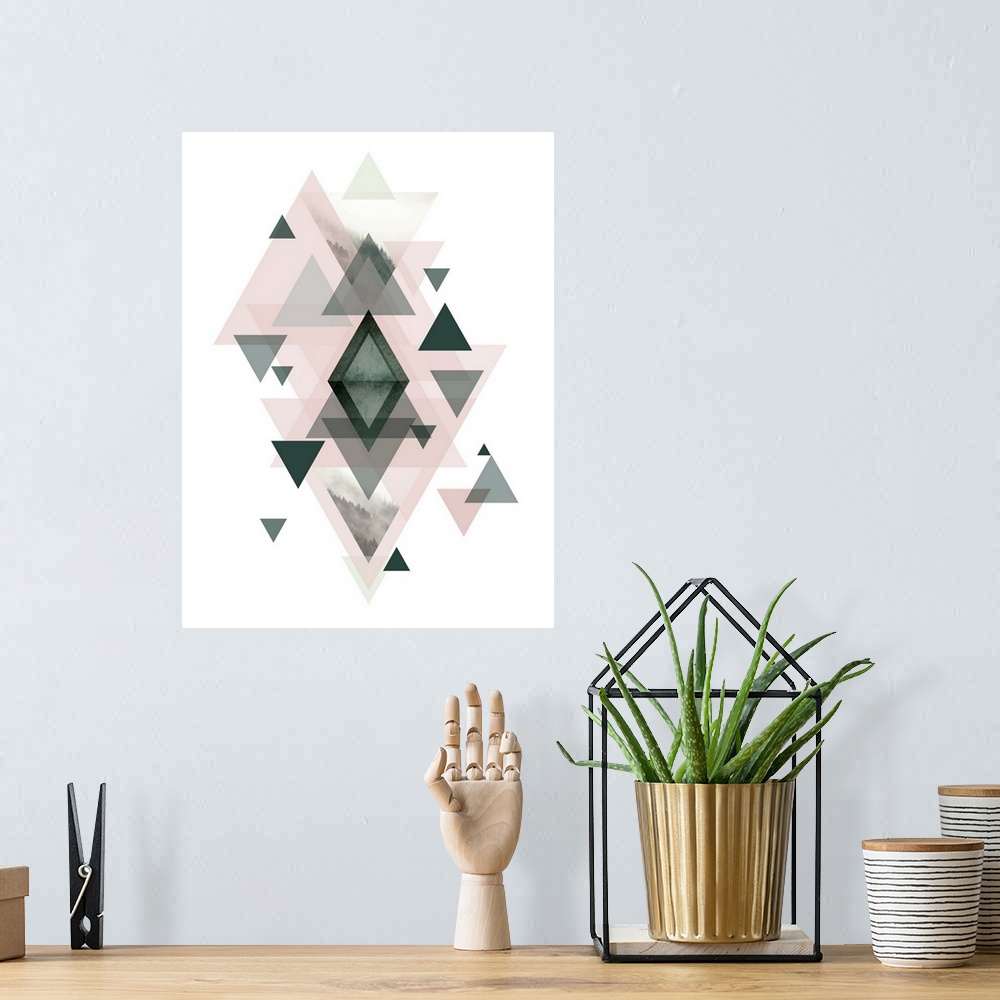 A bohemian room featuring Pink Green Geometric 1