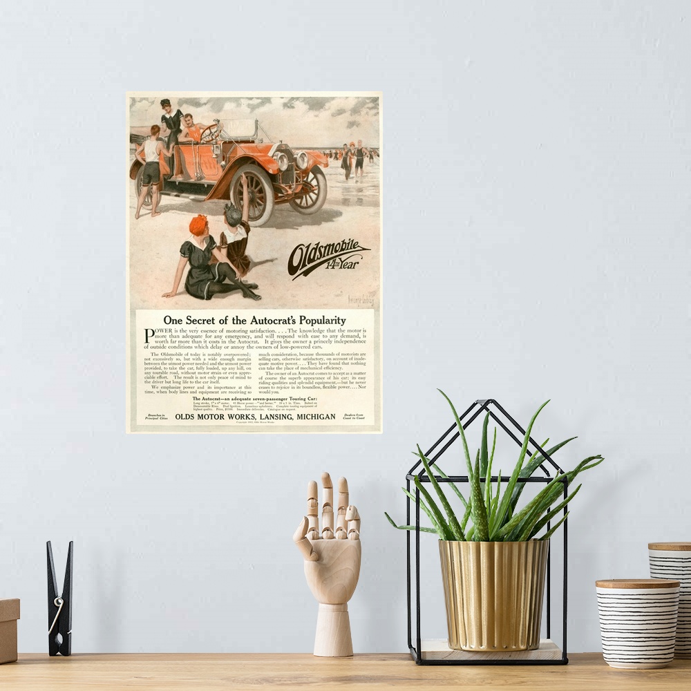 A bohemian room featuring 1910's USA Oldsmobile Magazine Advert