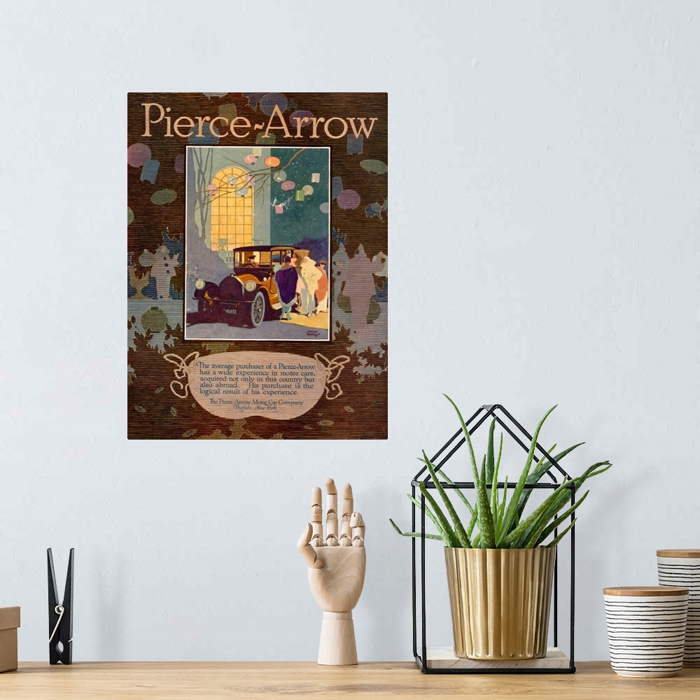 A bohemian room featuring 1910's USA Pierce-Arrow Magazine Advert