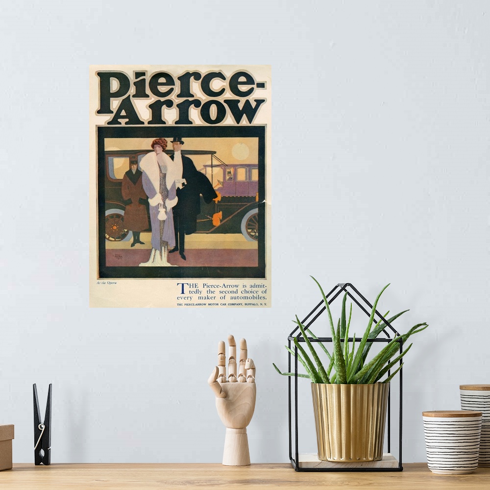 A bohemian room featuring 1910's USA Pierce-Arrow Magazine Advert