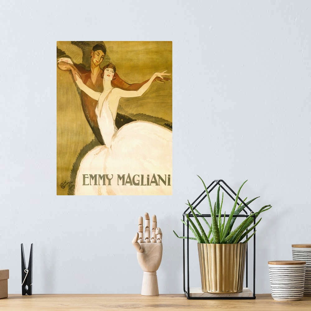 A bohemian room featuring 1920's USA Emmy Maglianii Poster