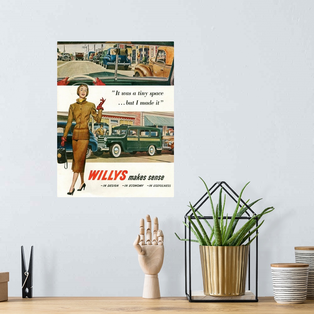 A bohemian room featuring 1940s USA Willys Magazine Advert