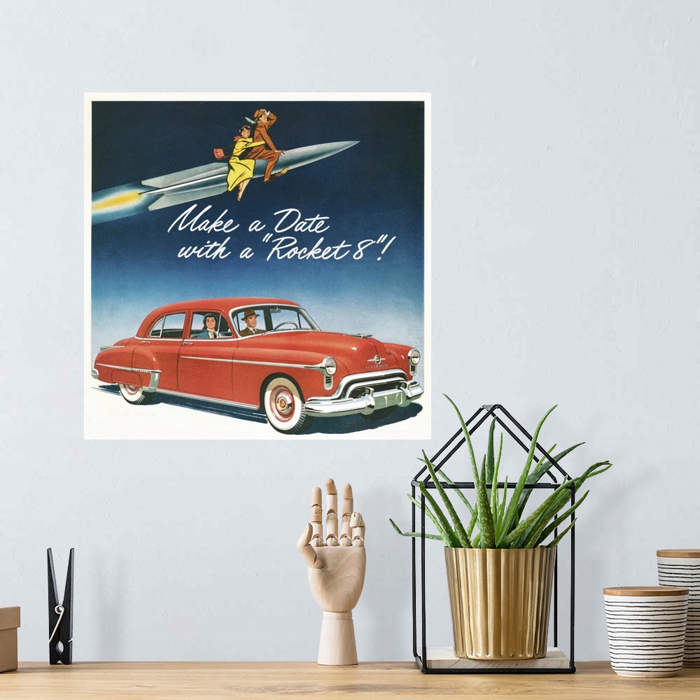 A bohemian room featuring 1950's USA Oldsmobile Magazine Advert (detail)