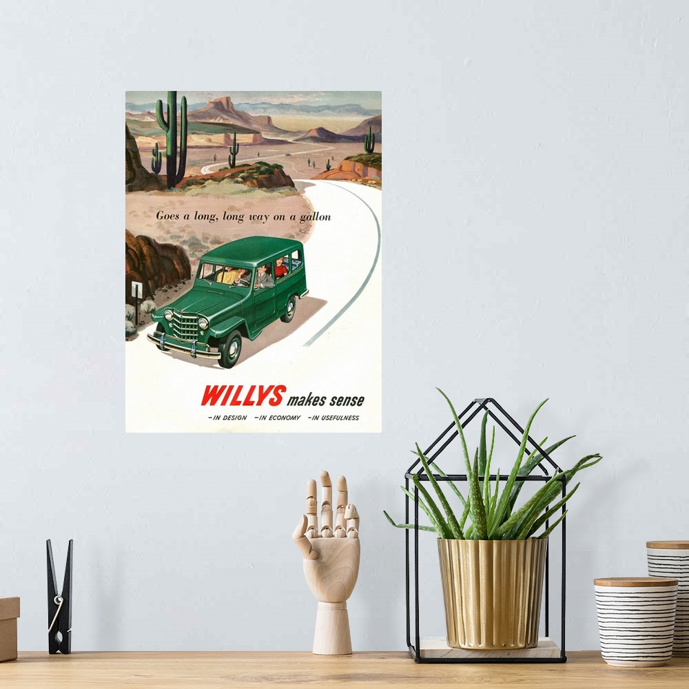 A bohemian room featuring 1950s USA Willys Magazine Advert