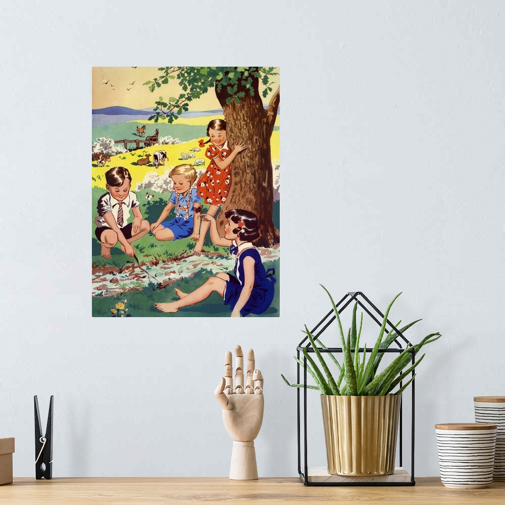 A bohemian room featuring Children Playing By Stream