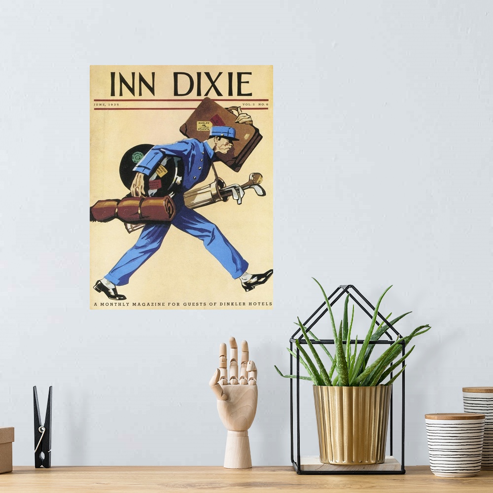 A bohemian room featuring Inn Dixie.1930s.USA.golf luggage bell boys magazines...