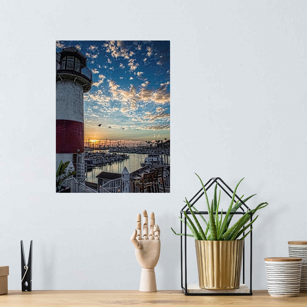 A bohemian room featuring Oceanside Lighthouse at sunset. Oceanside, California, USA