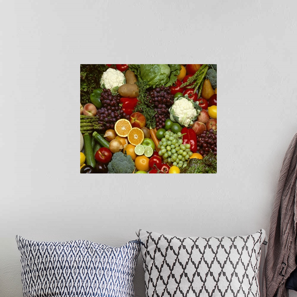 A bohemian room featuring Produce, Spread of mixed fruits and vegetables
