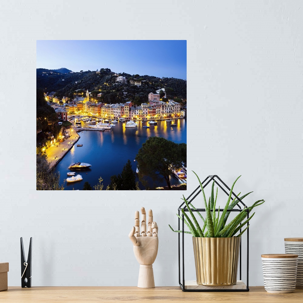 A bohemian room featuring View of the harbour at dusk, Portofino, Liguria, Italy