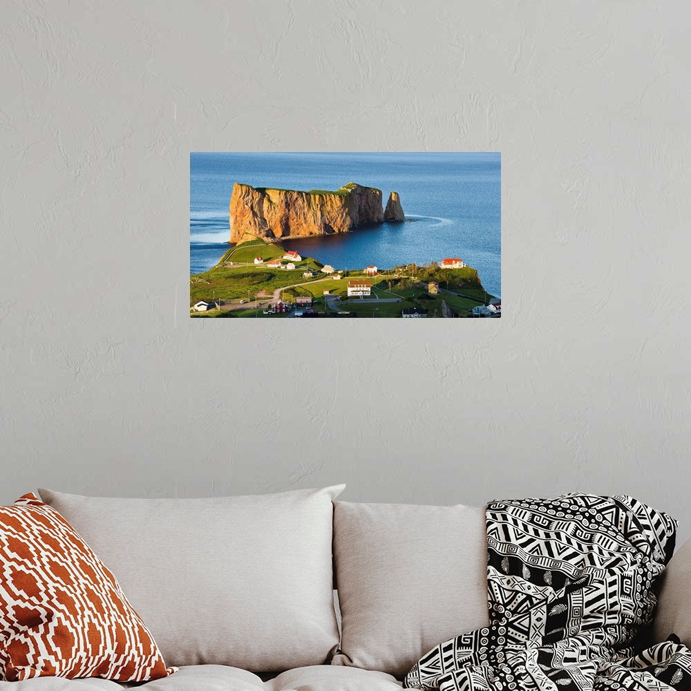 A bohemian room featuring Village And Perce Rock At Sunset, Perce, Gaspesie, Quebec, Canada