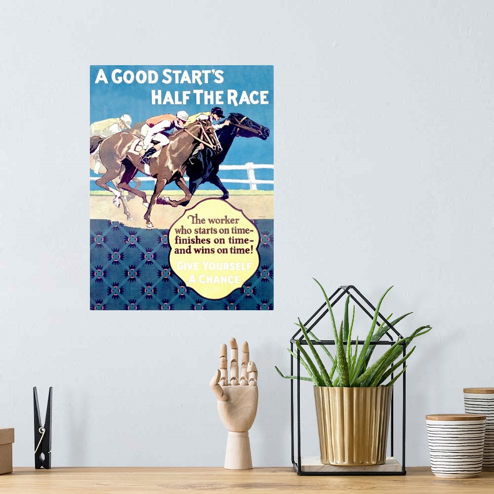 A bohemian room featuring Vintage Sport Motivation Poster, Horse Racing