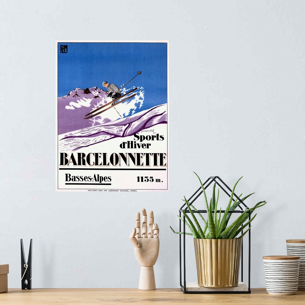 A bohemian room featuring Barcelonnette, Vintage Poster