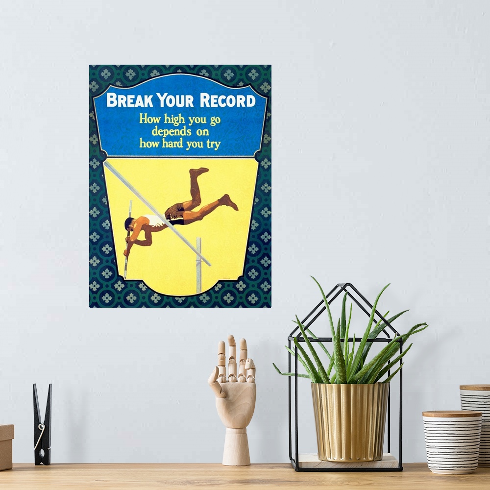 A bohemian room featuring Vintage Sport Motivation Poster, Pole Vaulting
