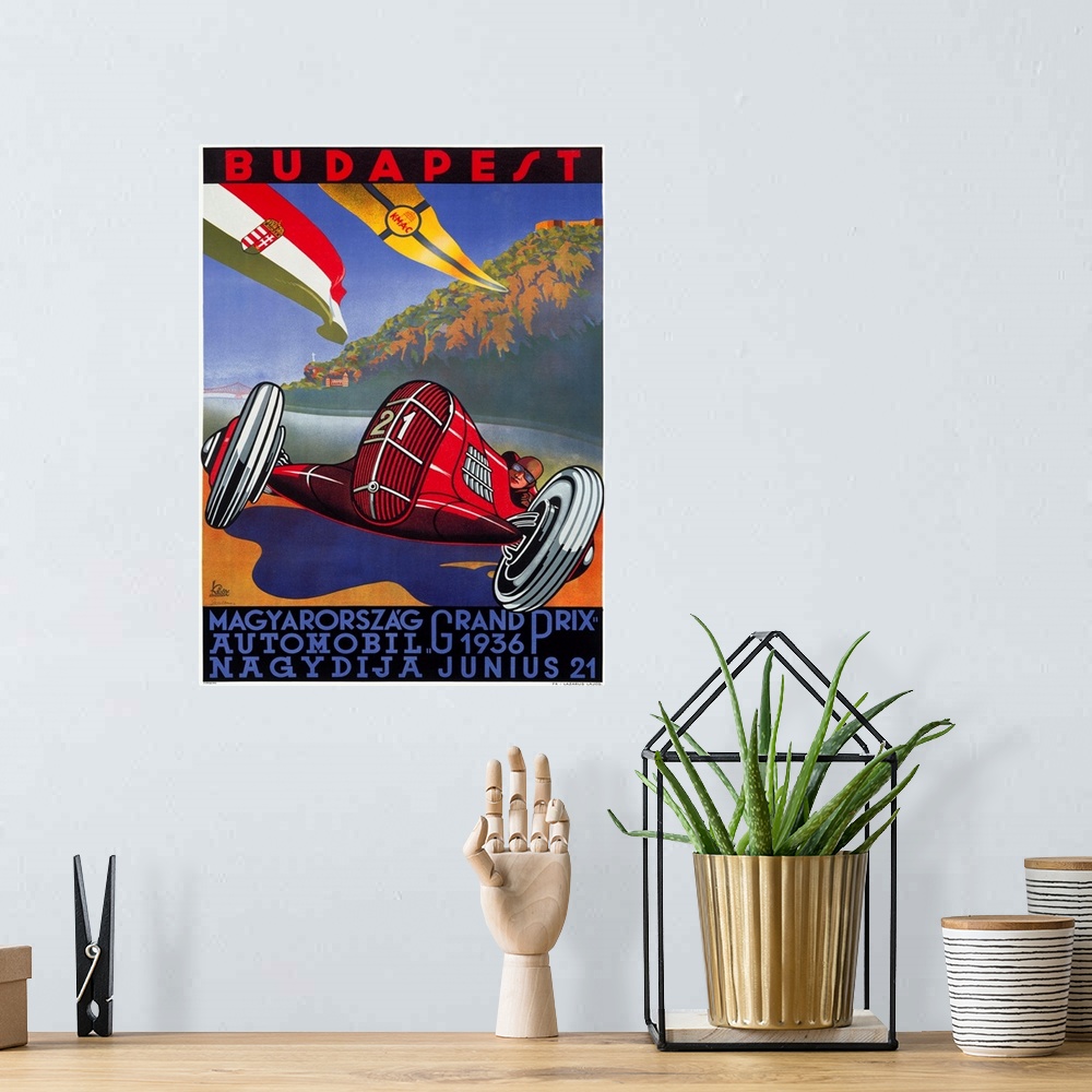 A bohemian room featuring Budapest, Grand Prix 1936, Vintage Poster