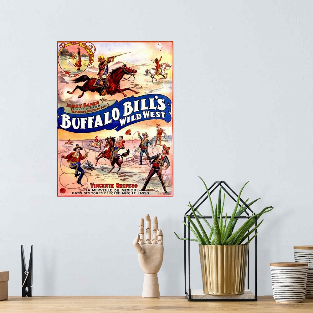 A bohemian room featuring Buffalo Bills Wild West, with Jonny Baker and Vincente Orepezo, Vintage Poster