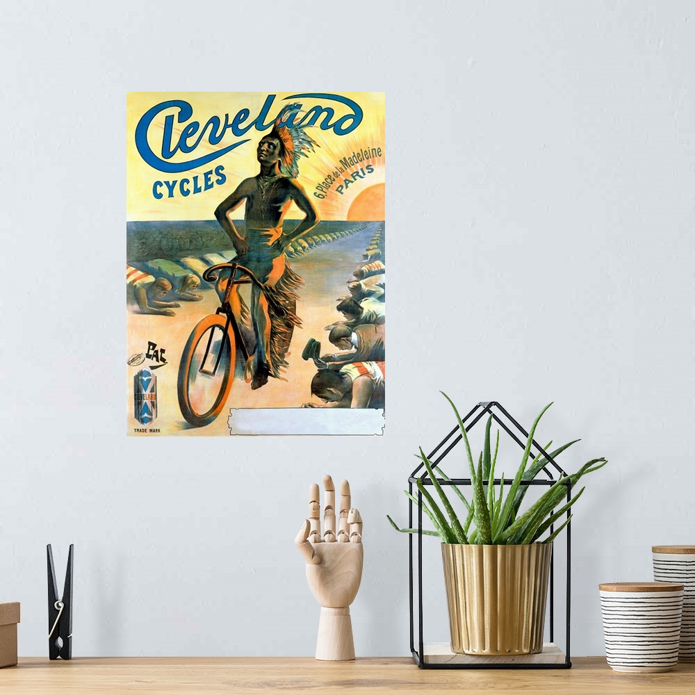 A bohemian room featuring Big print on canvas of an Indian riding a bike through a pathway with people kneeling on either s...
