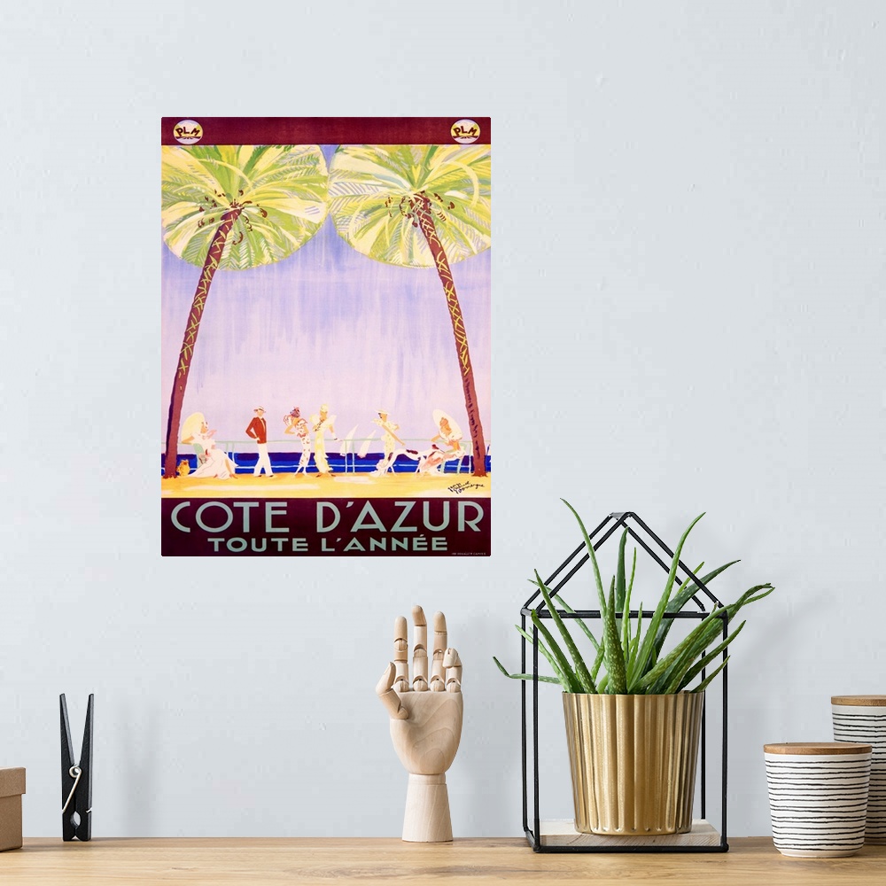 A bohemian room featuring Cote d'Azur Vintage Advertising Poster
