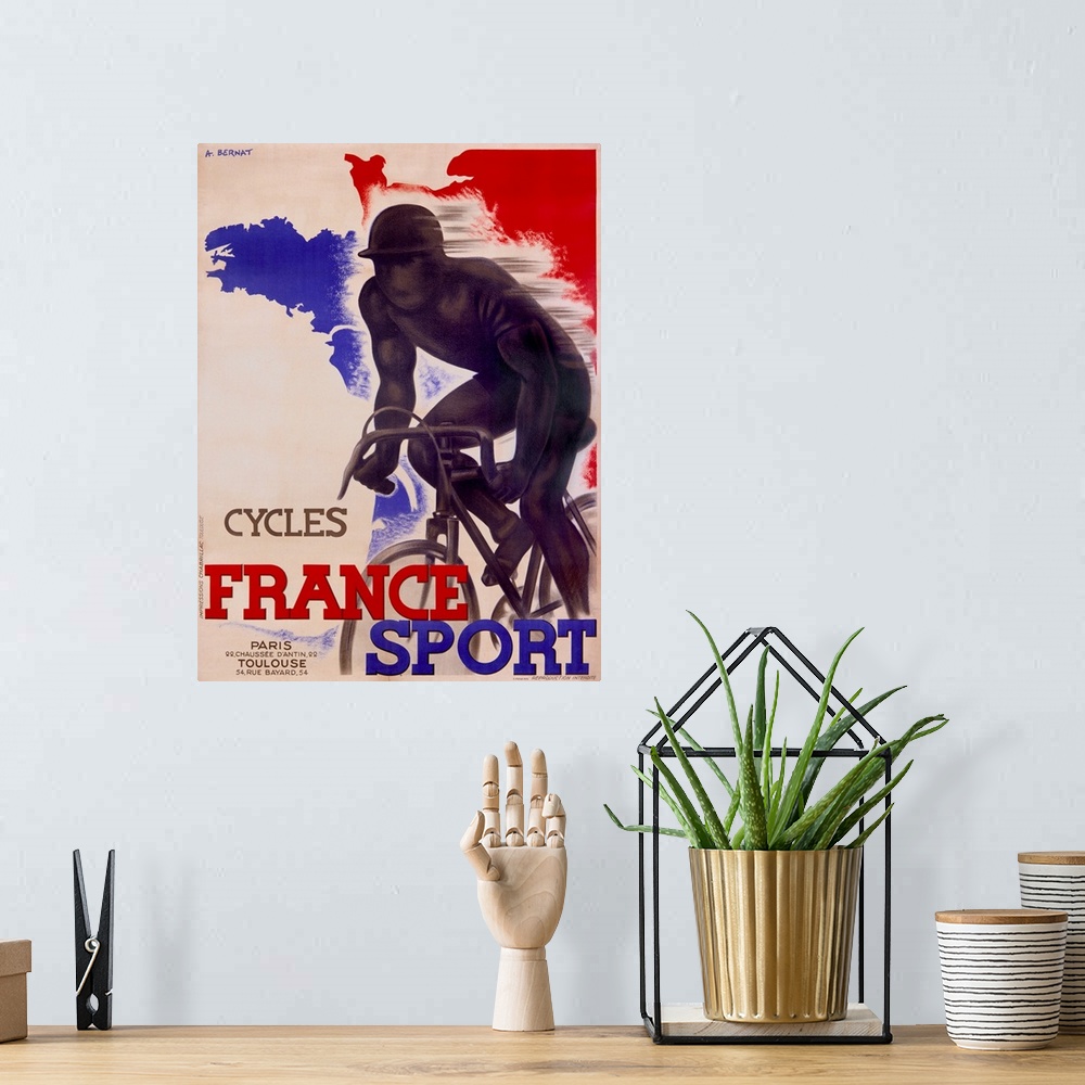 A bohemian room featuring Cycles, France Sport, by A. Bernat, Vintage Poster