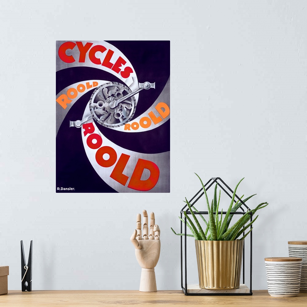 A bohemian room featuring Cycles Roold, Vintage Poster, by R. Dansler