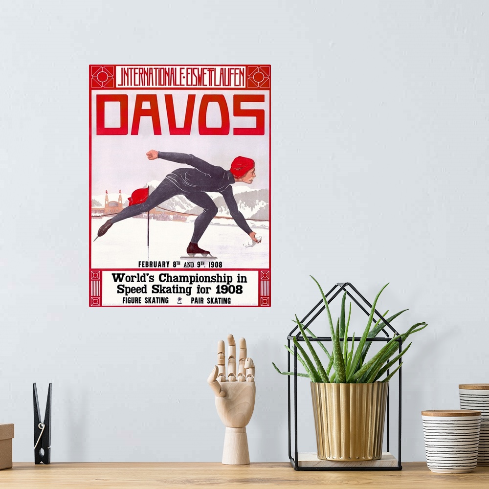 A bohemian room featuring Davos, World Championship in Speed Skating, Vintage Poster, by Walter Koch