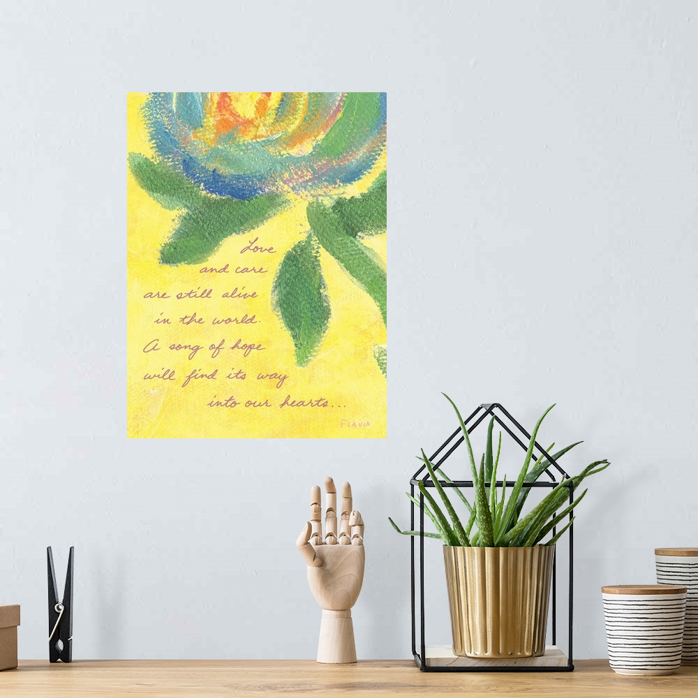 A bohemian room featuring Flaviav Love and Care Inspirational Print