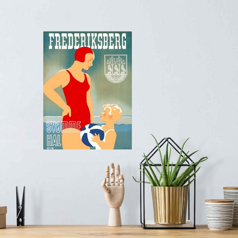 A bohemian room featuring Frederiksberg Swim Natatorium, Denmark, Vintage Poster