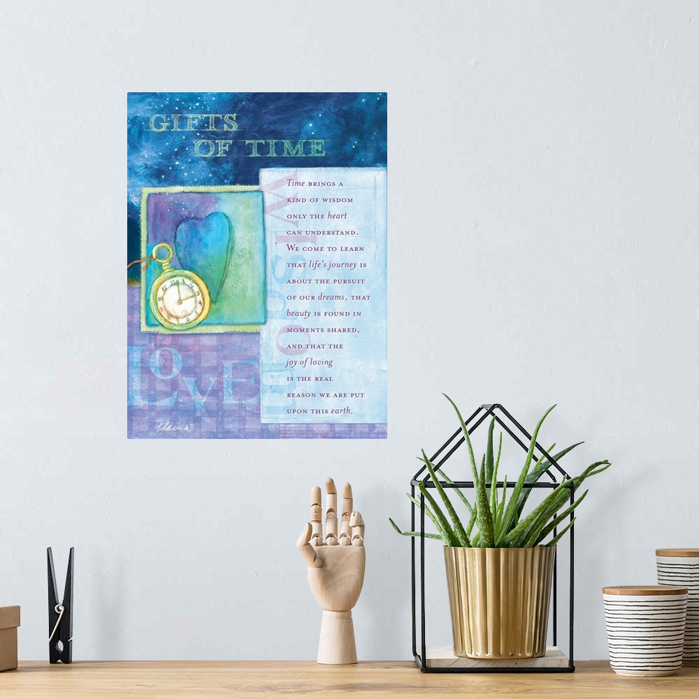 A bohemian room featuring Gifts of Time Inspirational Print