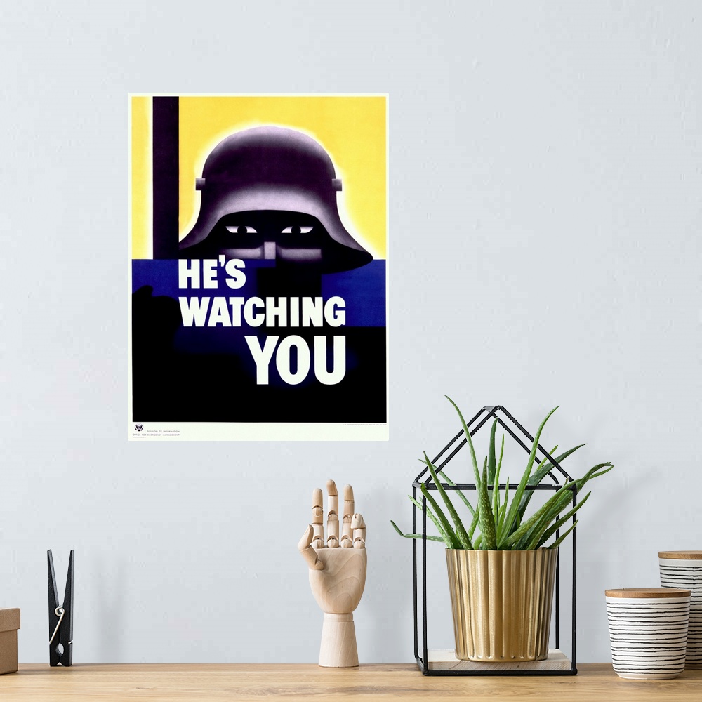 A bohemian room featuring Hes Watching You, Vintage Poster