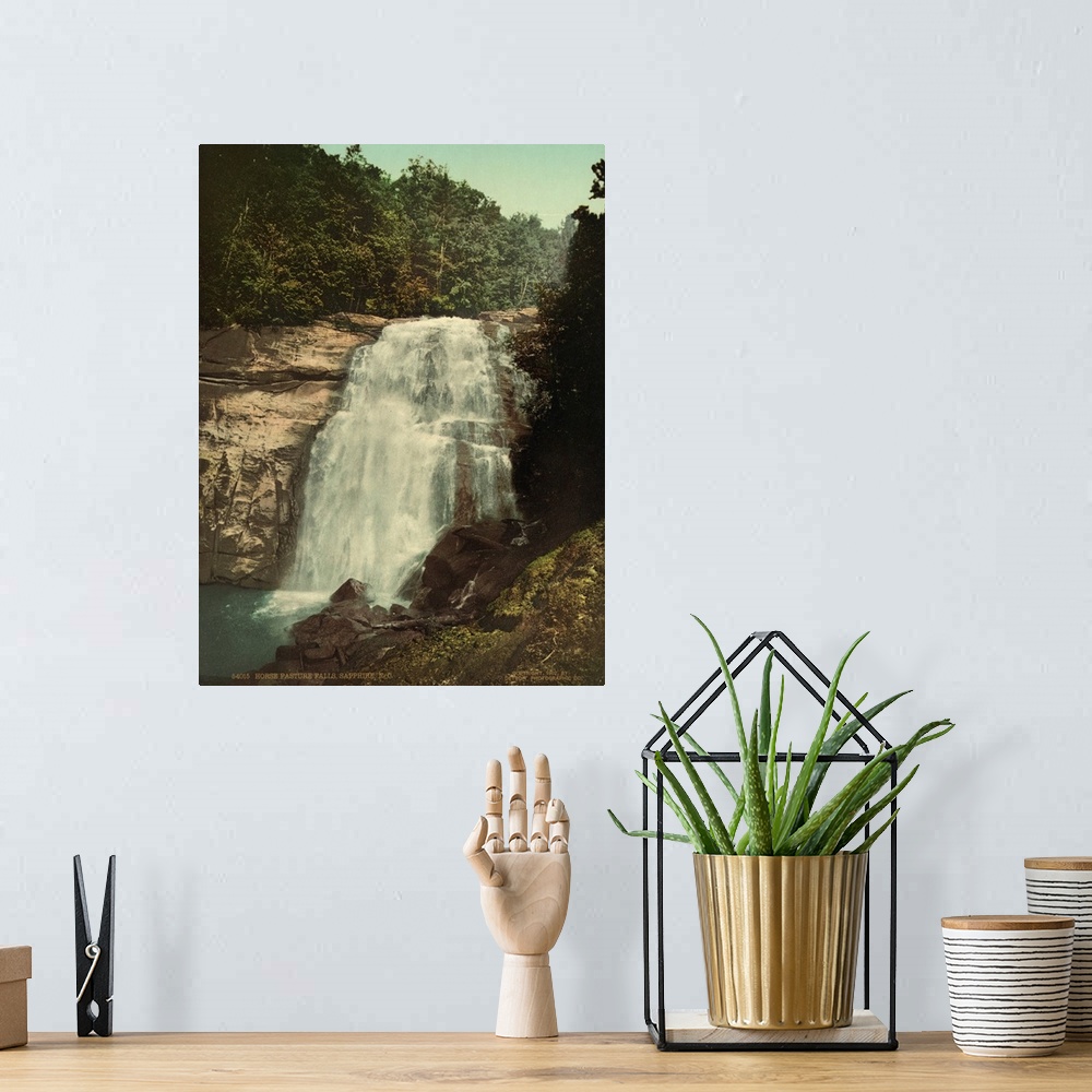 A bohemian room featuring Hand colored photograph of horse pasture falls, sapphire, North Carolina.