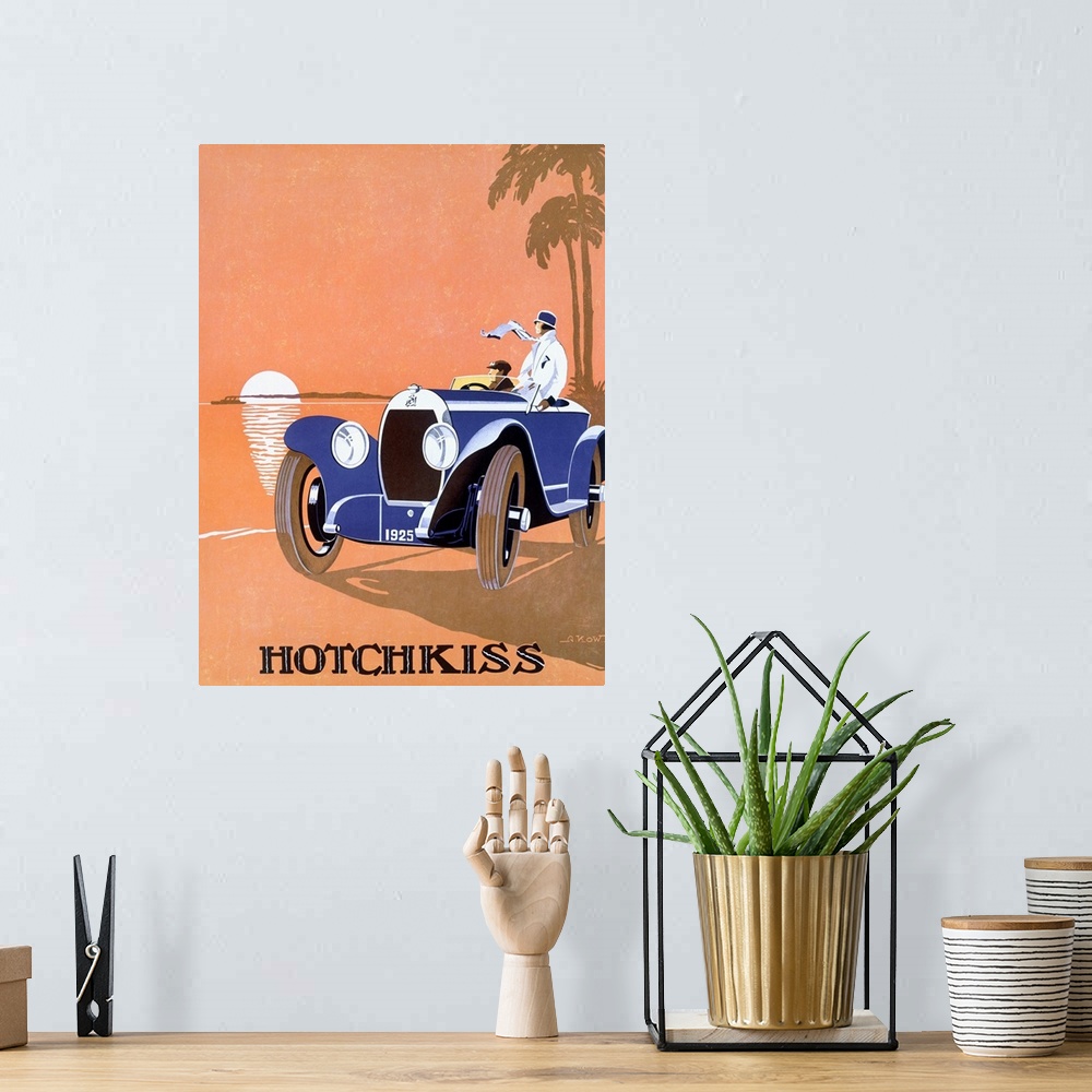 A bohemian room featuring Vintage Auto Racing Poster