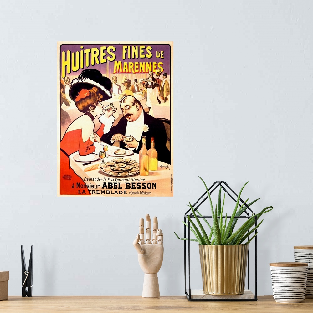 A bohemian room featuring Huitres Fines de Marennes, Vintage Poster