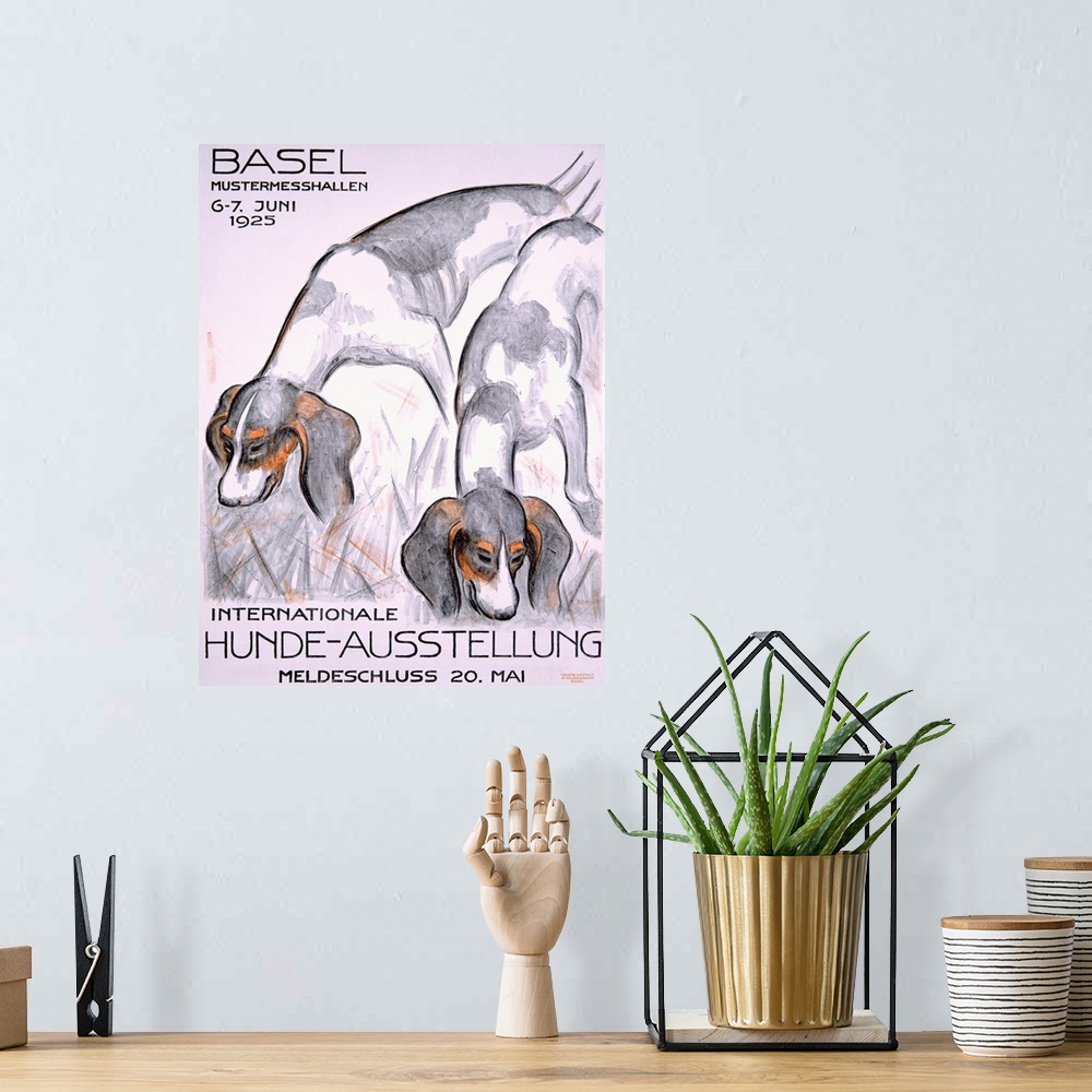 A bohemian room featuring Internationale Hunde Ausstellung, Vintage Poster
