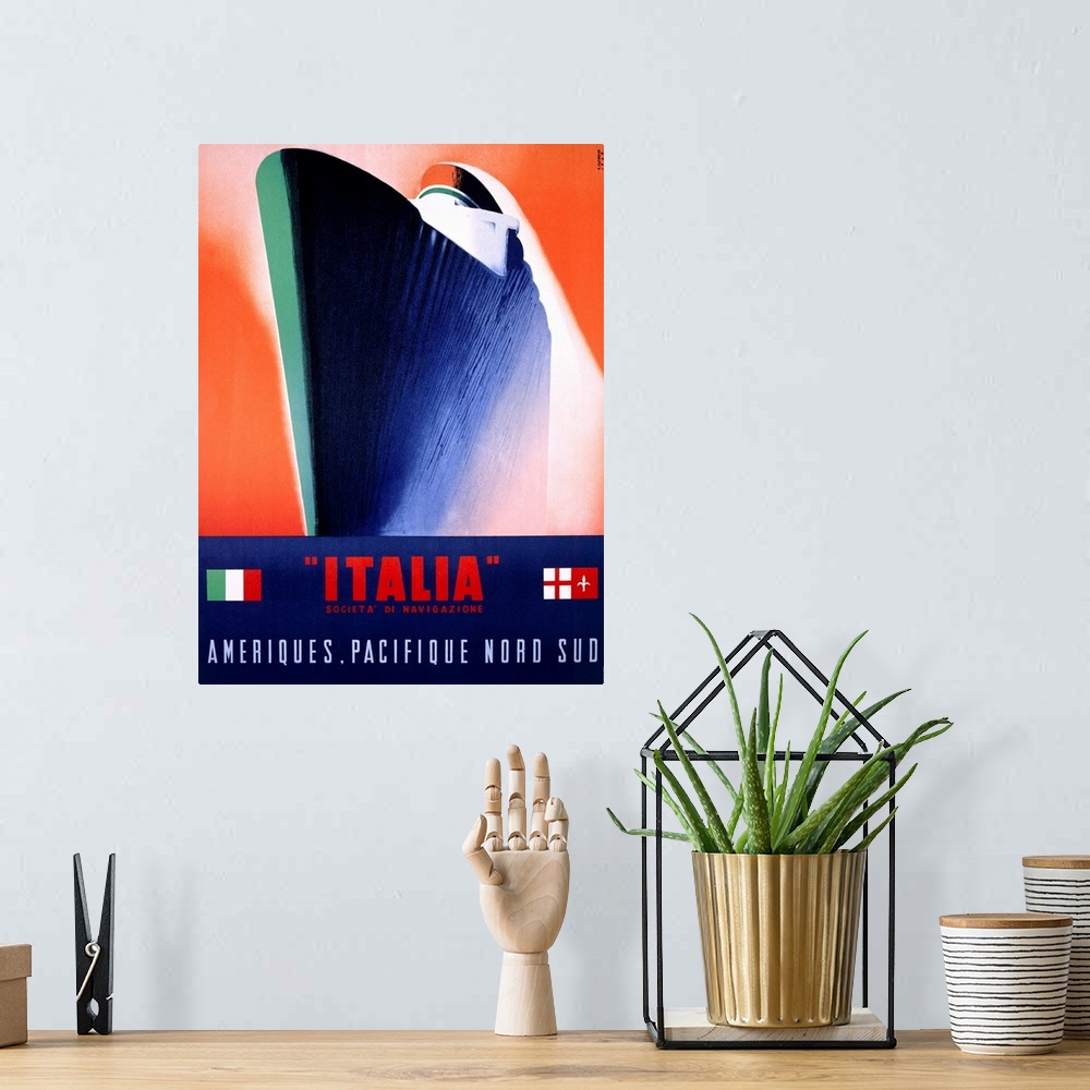 A bohemian room featuring Italia Societa di Navigazione, Vintage Poster