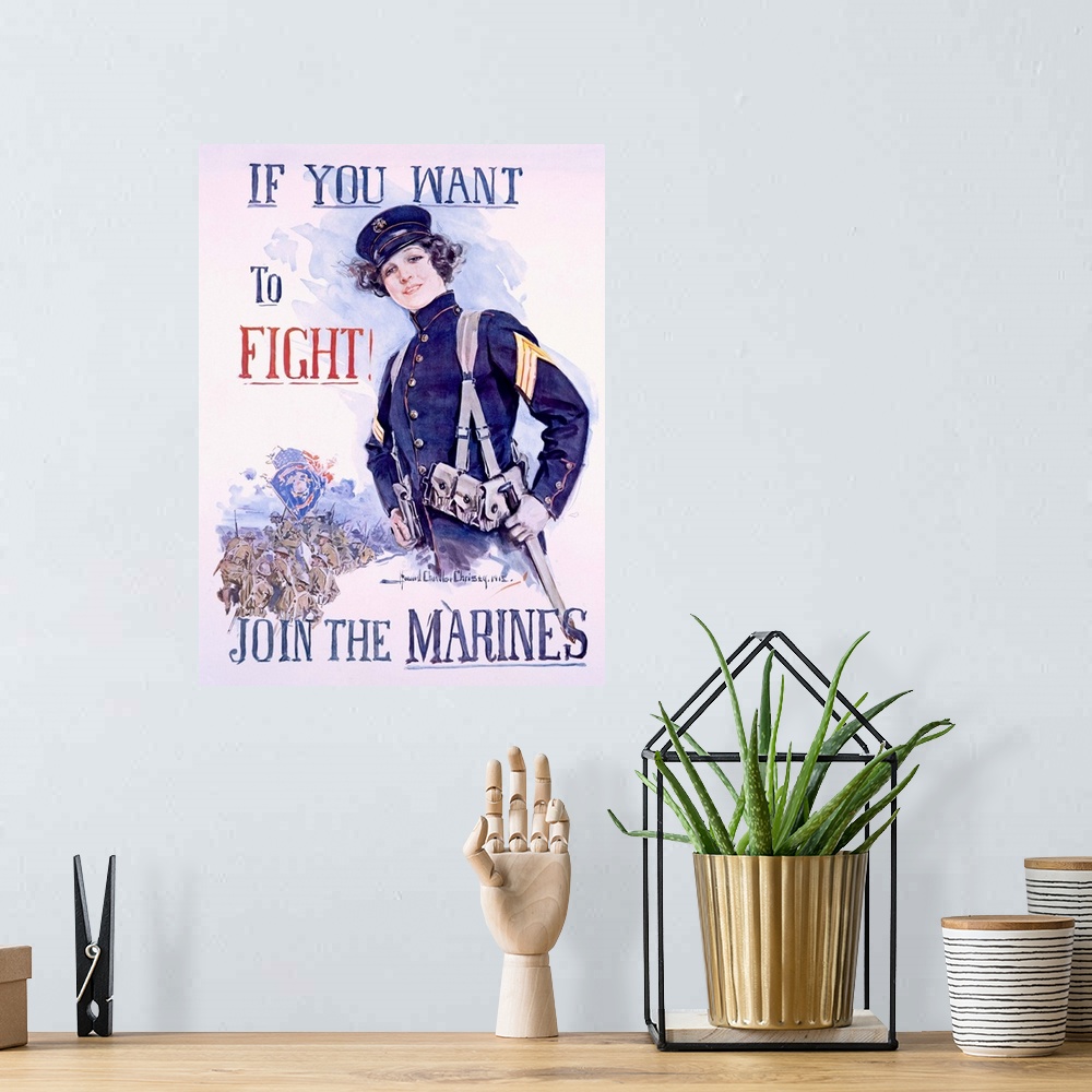 A bohemian room featuring Join the Marines, Vintage Poster, by Howard Chandler Christy