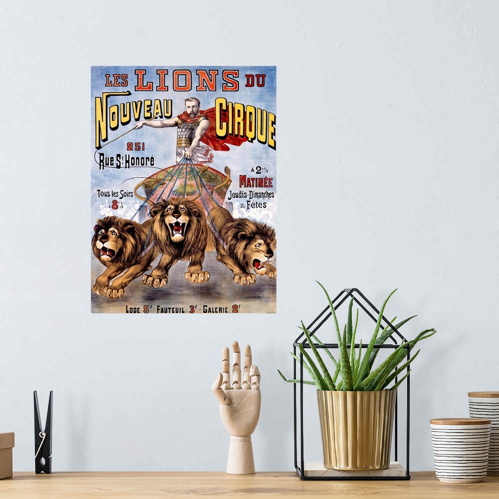 A bohemian room featuring Les Lions du Nouveau Cirque, Vintage Poster, by C. Levy