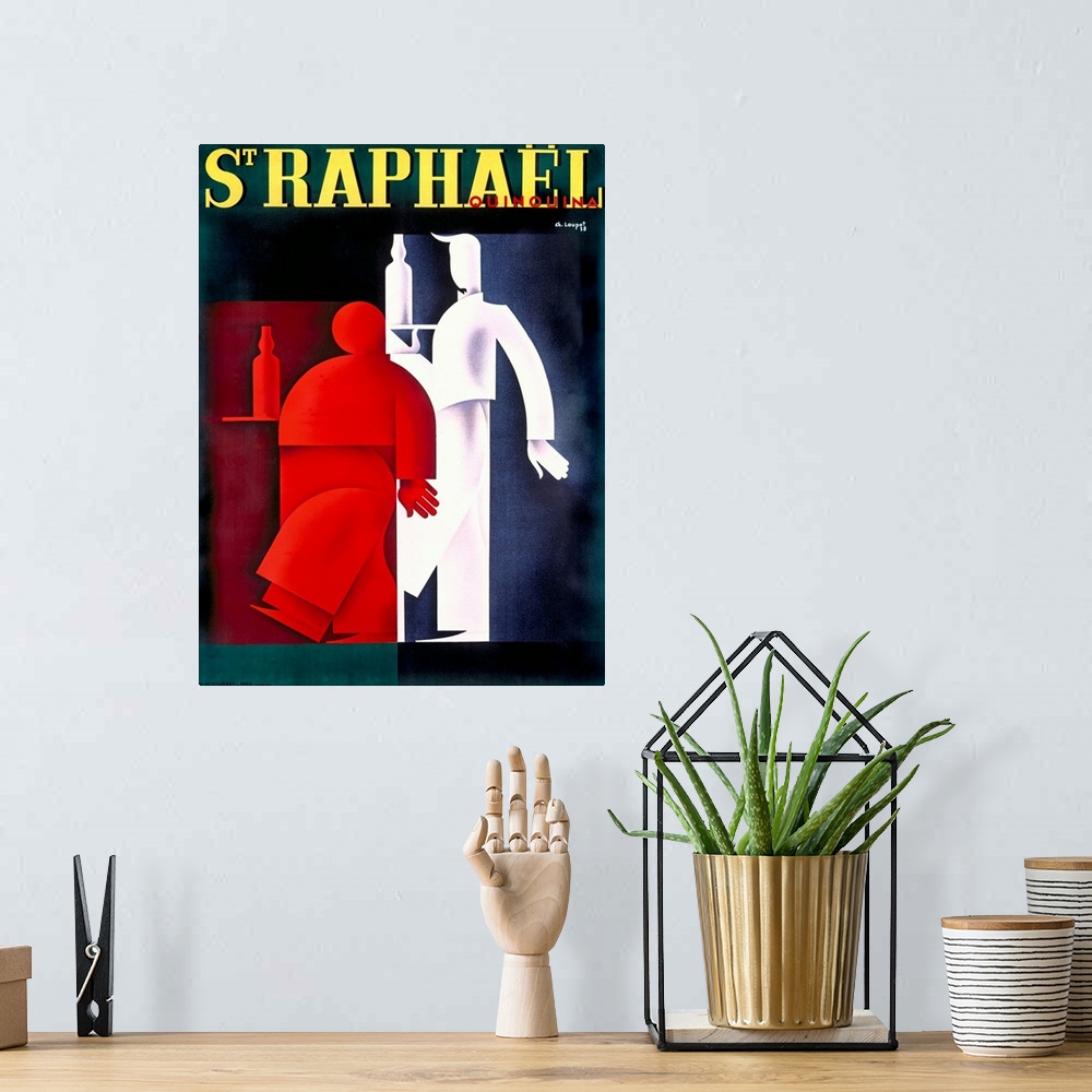 A bohemian room featuring Loupout St. Raphael Wine Vintage Advertising Poster