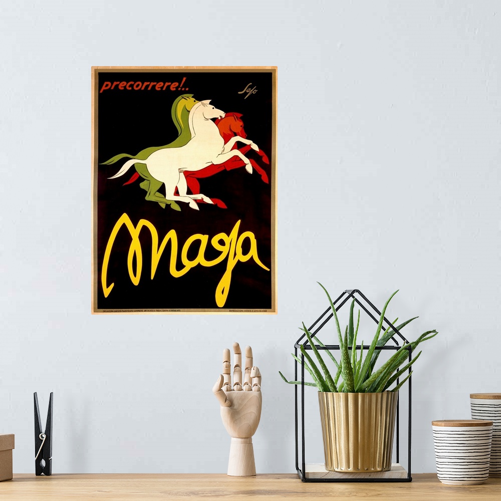 A bohemian room featuring Mafa, Precorrere, Vintage Poster