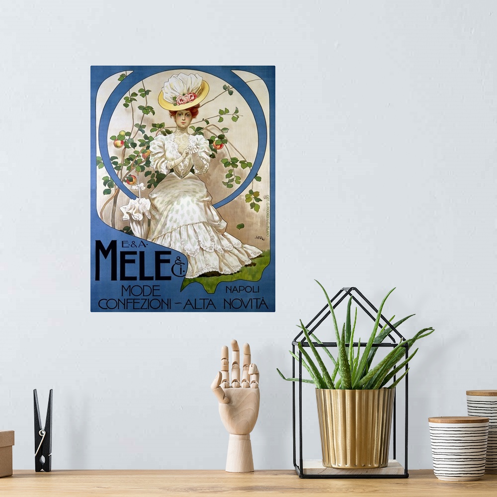 A bohemian room featuring Italian Vintage Poster, Mele Cover
