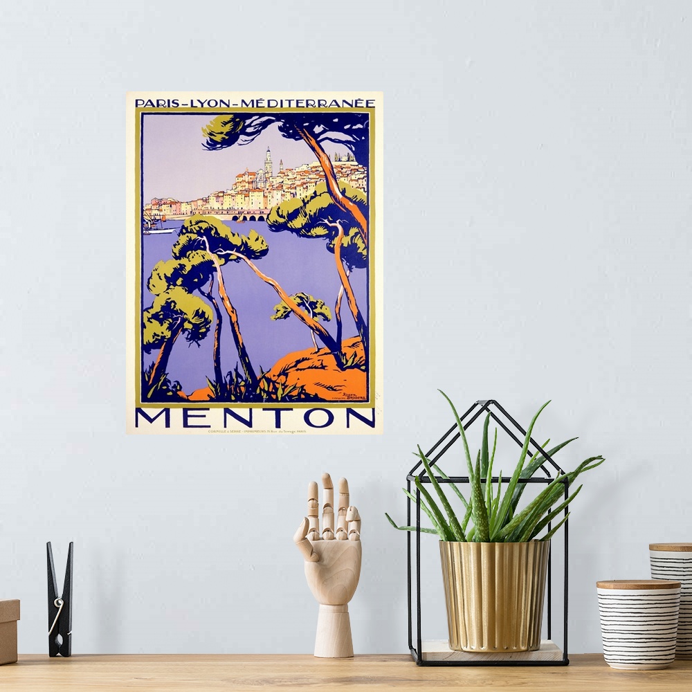 A bohemian room featuring Vintage Poster, Menton City