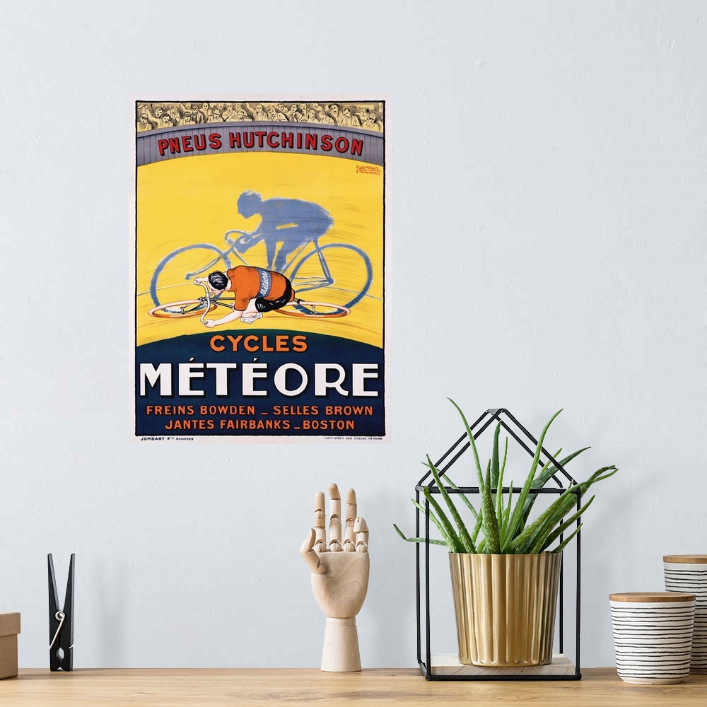 A bohemian room featuring Meteor Bicycle Vintage Advertising Poster