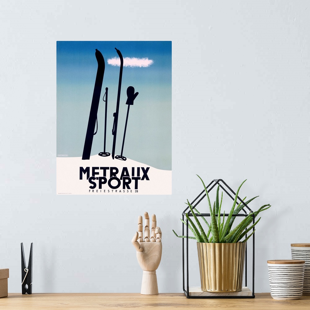A bohemian room featuring Metraux Sport, Downhil Ski, Vintage Poster
