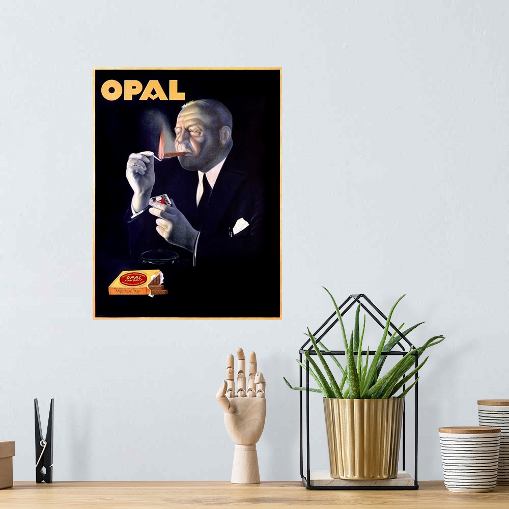A bohemian room featuring Opal, cigars, Vintage Poster