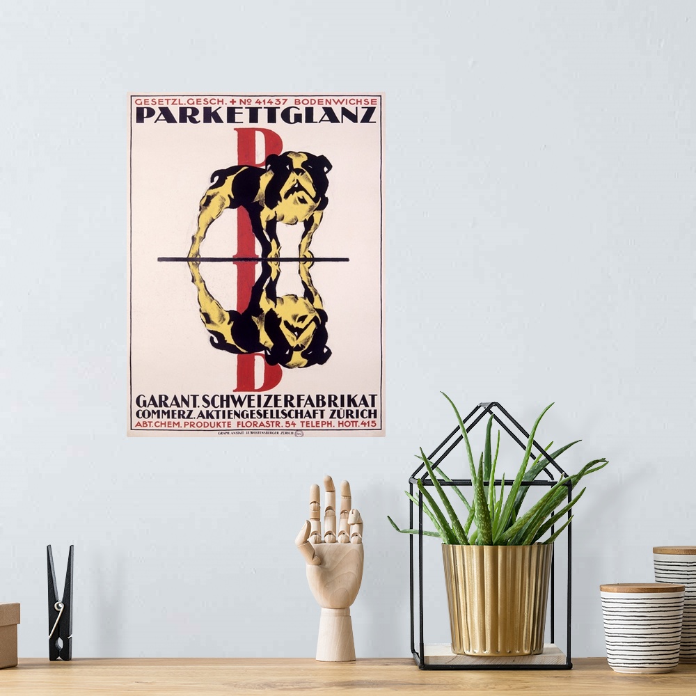 A bohemian room featuring Parkettglanz Bulldog Glass Cleaner, Vintage Poster