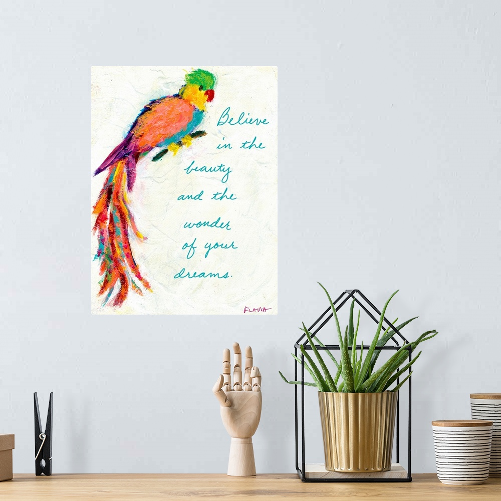 A bohemian room featuring Parrot Inspirational Print