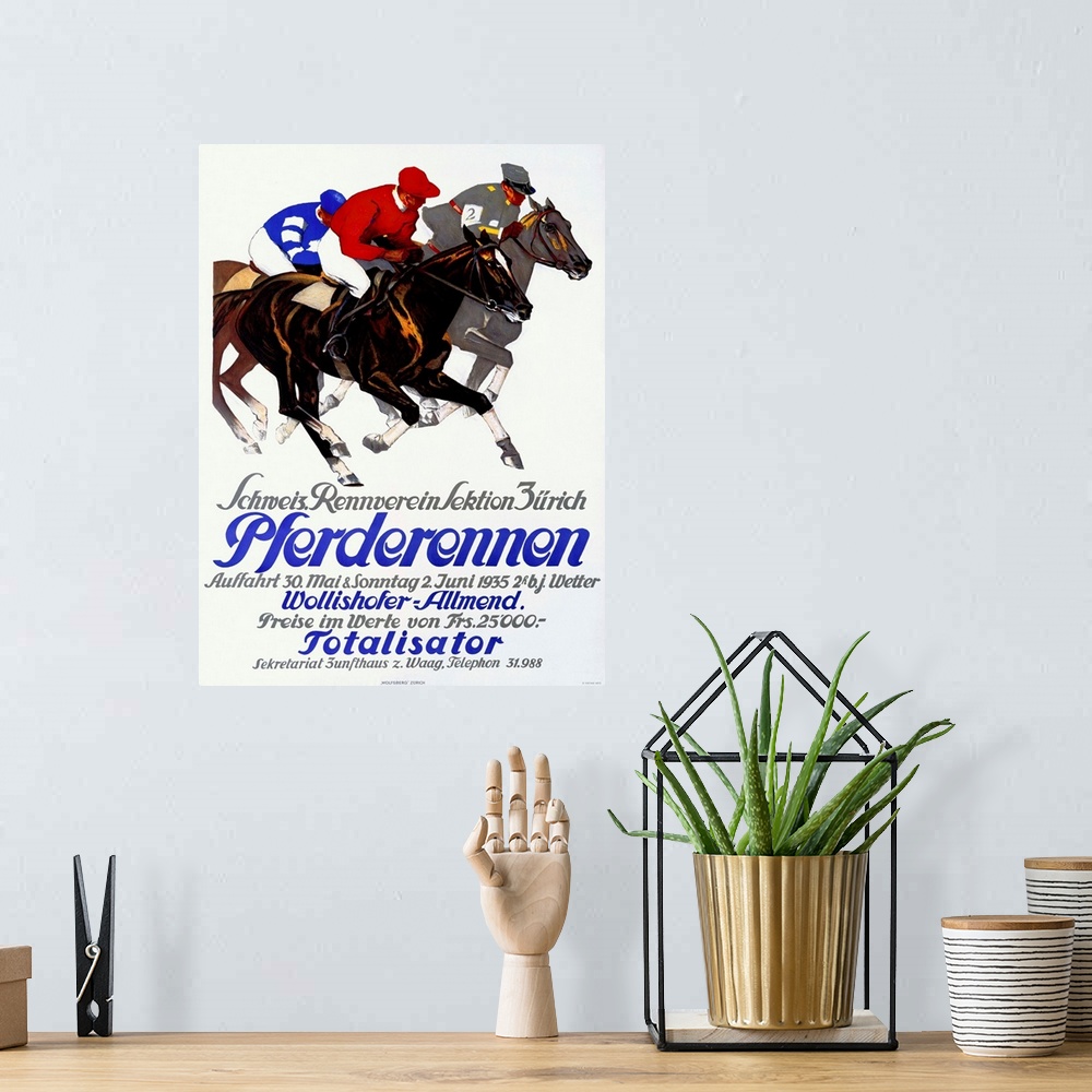 A bohemian room featuring Pferderennen, Totalisator, Vintage Poster, by Iwan E. Hugentobler