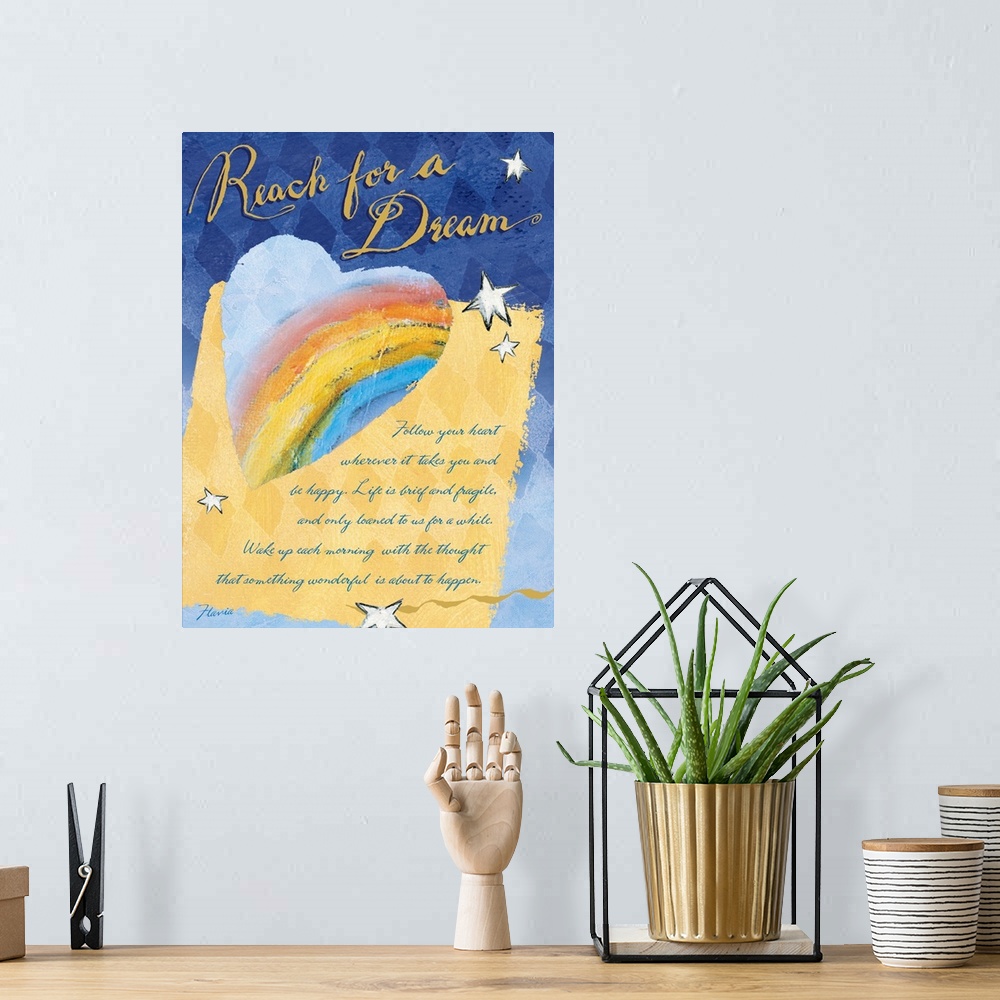 A bohemian room featuring Reach for a Dream Inspirational Print