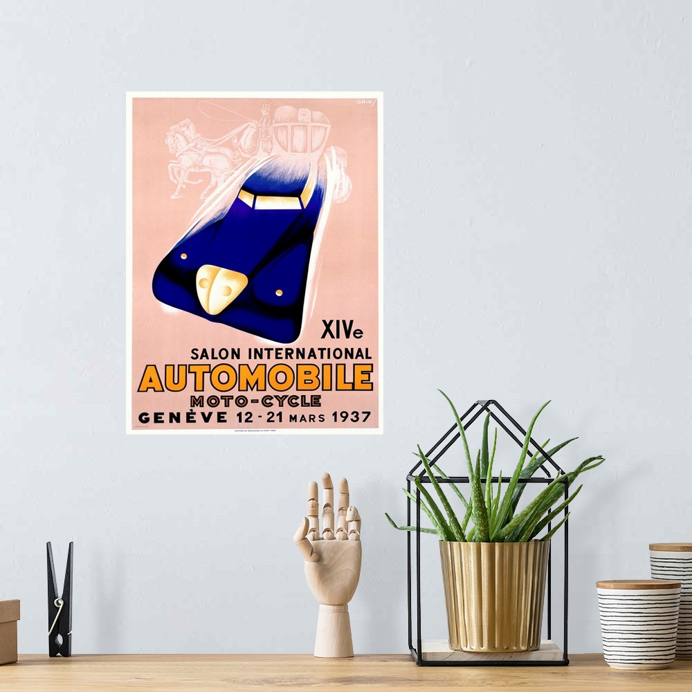 A bohemian room featuring Salon International, Automobile, Vintage Poster