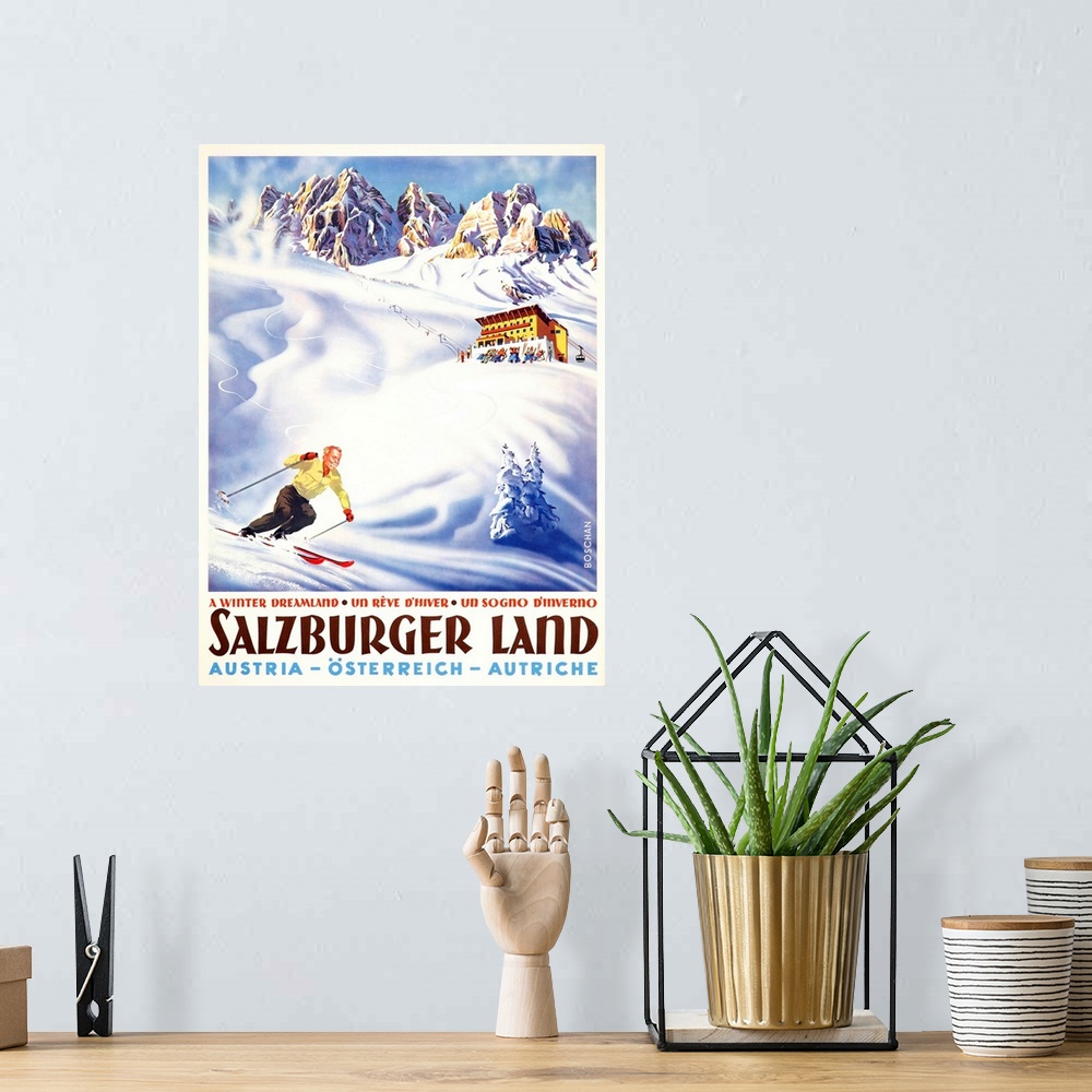 A bohemian room featuring Salzburger Land Vintage Advertising Poster