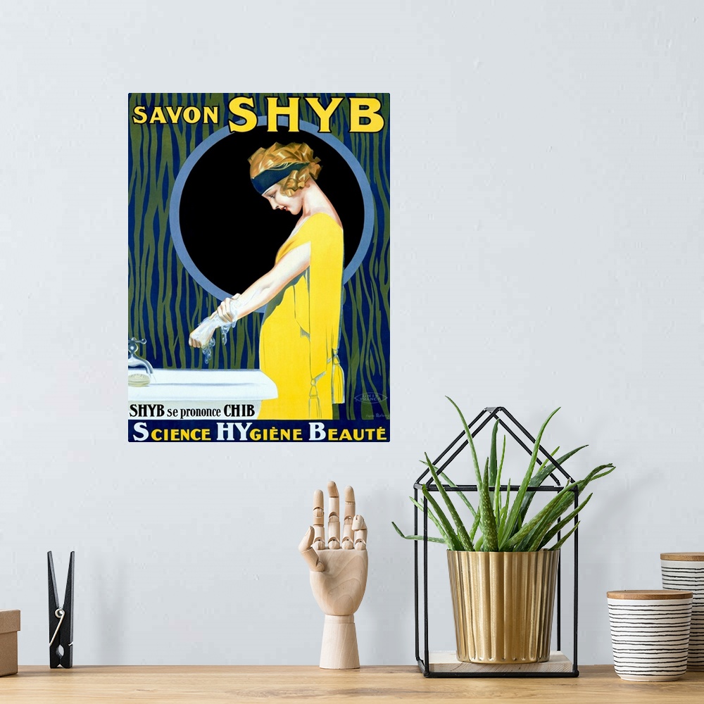 A bohemian room featuring Savon Shyb, Soap,  Vintage Poster, by Rene Lelong